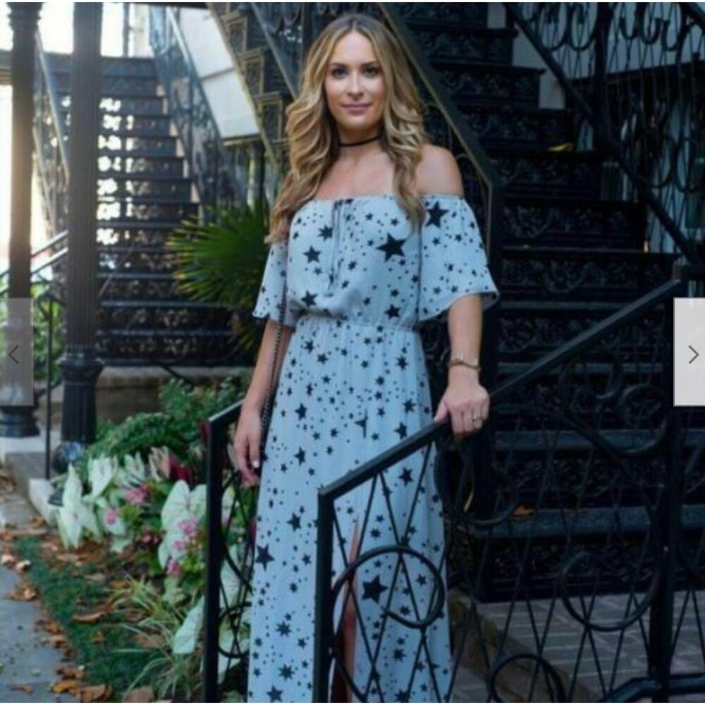 Lovers + Friends Celestial Star Maxi Dress Off-Shoulder Slit — Rare Fairy